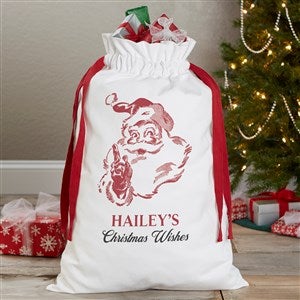 Retro Santa Personalized Canvas Drawstring Santa Sack - 37488