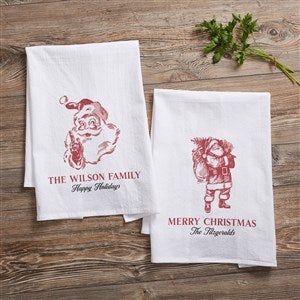 Retro Santa Personalized Christmas Flour Sack Towel - 37494