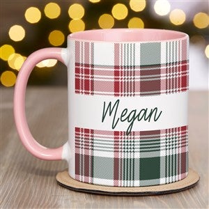 Fresh Plaid Personalized Christmas Coffee Mug 11 oz.- Pink - 37497-P