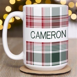 Fresh Plaid Personalized Christmas Coffee Mug 15 oz.- White - 37497-L