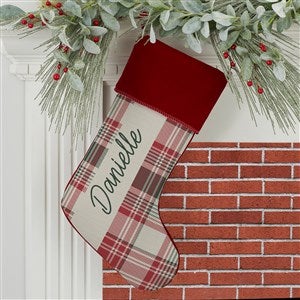 Fresh Plaid Personalized Burgundy Christmas Stockings - 37498-B