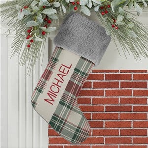 Fresh Plaid Personalized Grey Faux Fur Christmas Stockings - 37498-GF