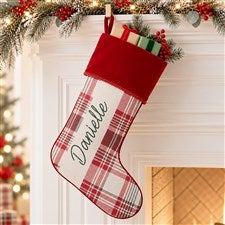 Fresh Plaid Personalized Burgundy Christmas Stockings - 37498-B