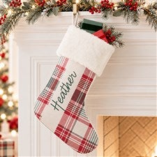 Fresh Plaid Personalized Ivory Faux Fur Christmas Stockings - 37498-IF