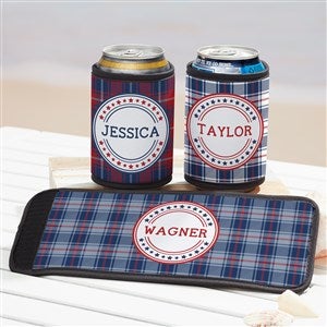 Patriotic Plaid Personalized Beer Can & Bottle Wrap - 37513