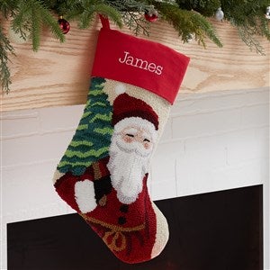 Classic Santa Embroidered Hooked Christmas Stocking - 37556-S
