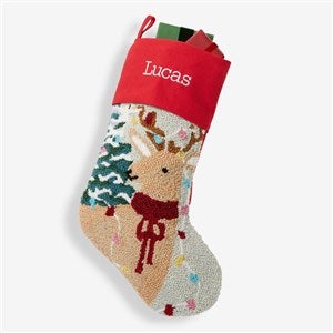 Classic Reindeer Embroidered Hooked Christmas Stocking - 37556-R