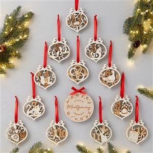 12 Days of Christmas Personalized Wood Ornament Set - 37566