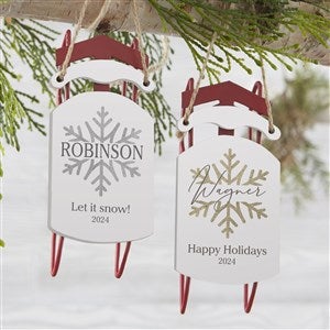 Silver & Gold Snowflake Personalized Vintage Sled Ornament - 37608