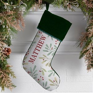 Watercolor Foliage Personalized Green Christmas Stockings - 37678-G