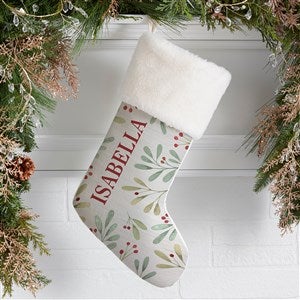Watercolor Foliage Personalized Ivory Faux Fur Christmas Stockings - 37678-IF