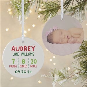 Newly Loved Baby Info Personalized Christmas Ornament- 3.75" Matte - 2 Sided - 37734-2L