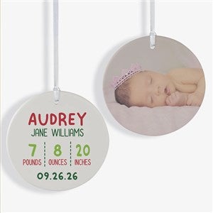 Newly Loved Baby Info Personalized Christmas Ornament- 3.75quot; Matte - 2 Sided - 37734-2L
