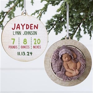 Newly Loved Baby Info Personalized Christmas Ornament- 3.75" Wood - 2 Sided - 37734-2W