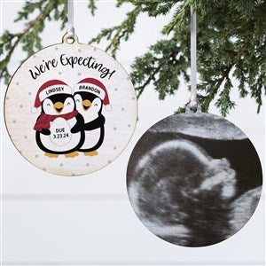 Were Expecting Penguin Personalized Photo Ornament- 3.75" Wood - 2 Sided - 37735-2W