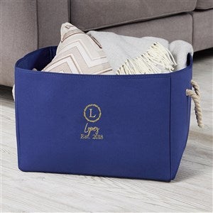 Laurel Monogram Embroidered Storage Tote- Blue - 37740-B