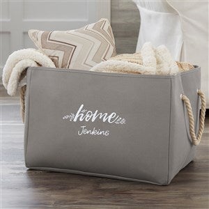 Cozy Home Embroidered Storage Tote- Grey - 37745-G