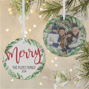 Watercolor Wreath Personalized Ornament- 3.75" Matte - 2 Sided - 37746-2L