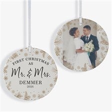 Gold Foliage Wedding Personalized Ornament- 3.75 Matte - 2 Sided - 37747-2L