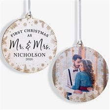 Gold Foliage Wedding Personalized Ornament- 3.75 Wood - 2 Sided - 37747-2W