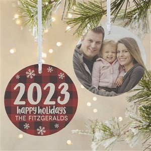 Buffalo Plaid Family Personalized Year Ornament- 3.75 Matte - 2 Sided - 37764-2L