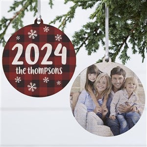 Buffalo Plaid Family Personalized Year Ornament- 3.75 Wood - 2 Sided - 37764-2W