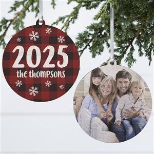 Buffalo Plaid Family Personalized Year Ornament- 3.75 Wood - 2 Sided - 37764-2W