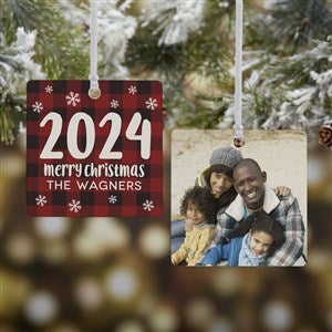 Buffalo Plaid Family Personalized Year Ornament- 2.75" Metal - 2 Sided - 37764-2M