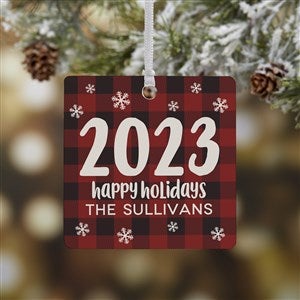Buffalo Plaid Family Personalized Year Ornament- 2.75" Metal - 1 Sided - 37764-1M