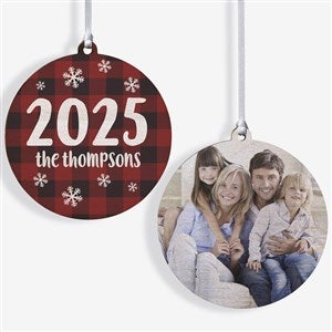 Buffalo Plaid Family Personalized Year Ornament- 3.75 Wood - 2 Sided - 37764-2W