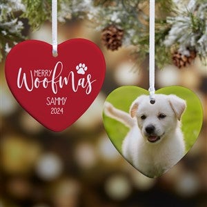 Merry Woofmas Personalized Heart Ornament- 3.25" Glossy - 2 Sided - 37773-2
