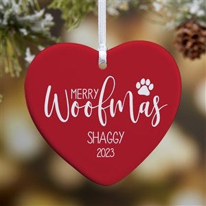 Merry Woofmas Personalized Heart Ornament- 3.25" Glossy - 1 Sided - 37773-1