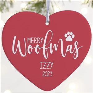 Merry Woofmas Personalized Heart Ornament- 4" Matte - 1 Sided - 37773-1L