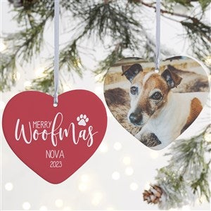Merry Woofmas Personalized Heart Ornament- 4" Matte - 2 Sided - 37773-2L