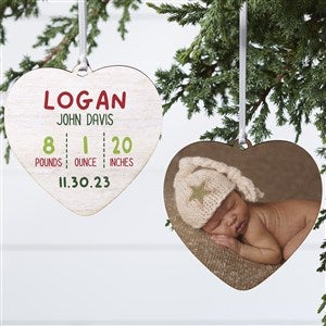 Newly Loved Baby Info Personalized Heart Ornament- 4" Wood - 2 Sided - 37777-2W