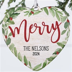 Watercolor Foliage Personalized Heart Ornament- 4" Wood - 1 Sided - 37780-1W