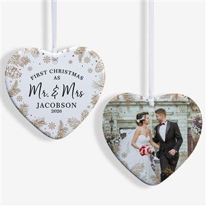 Gold Foliage Wedding Personalized Heart Ornament- 3.25 Glossy - 2 Sided - 37781-2