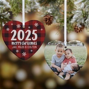 Buffalo Plaid Family Personalized Year Heart Ornament- 3.25 Glossy - 2 Sided - 37783-2