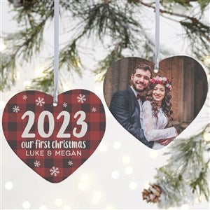 Buffalo Plaid Family Personalized Year Heart Ornament- 4" Matte - 2 Sided - 37783-2L