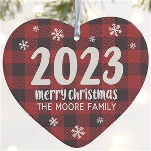 Buffalo Plaid Family Personalized Year Heart Ornament- 4" Matte - 1 Sided - 37783-1L