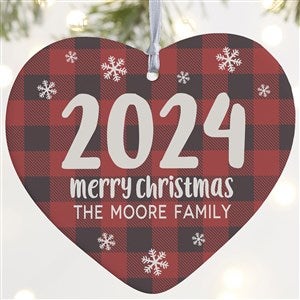 Buffalo Plaid Family Personalized Year Heart Ornament- 4" Matte - 1 Sided - 37783-1L