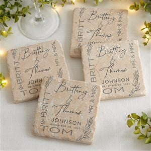Elegant Couple Personalized Wedding Tumbled Stone Coaster Set - 37823