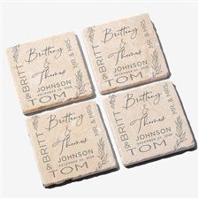 Elegant Couple Personalized Wedding Tumbled Stone Coaster Set - 37823