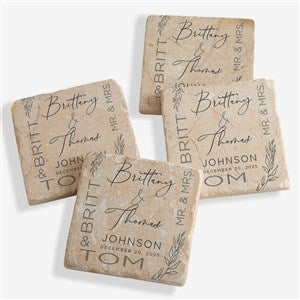 Elegant Couple Personalized Wedding Tumbled Stone Coaster Set - 37823