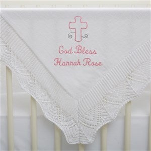 God Bless Embroidered Baby Christening Blanket - 37949