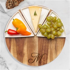 Personalized Acacia Wood 12quot; Round Fete Set - Initial - 38000D-I