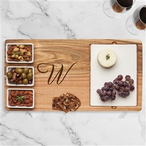 Personalized Acacia Wood Rectangle Fete Set Tray - Initial - 38001D-I