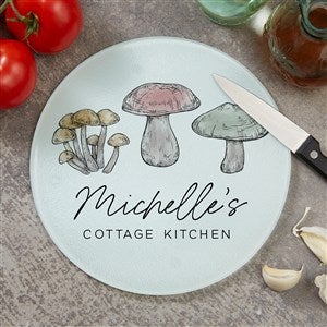 Cottagecore Mushrooms Personalized Round Glass Cutting Board - 8" - 38174-8