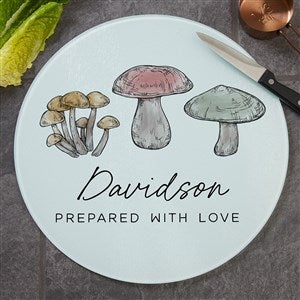 Cottagecore Mushrooms Personalized Round Glass Cutting Board - 12 - 38174-12