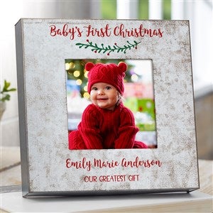 Holly Branch First Christmas Personalized Galvanized Picture Frame - 4x 4 - 38179-4x4